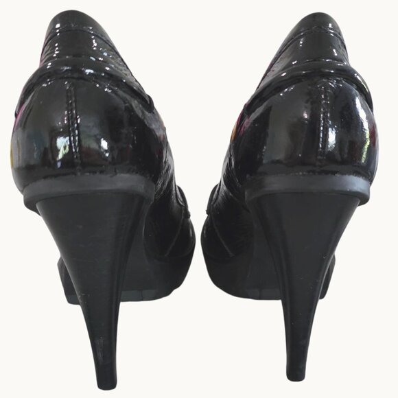 Kors Michael Kors Black Patent Leather Womens Loafer Style Platform Heels Sz 6.5 - Picture 8 of 9